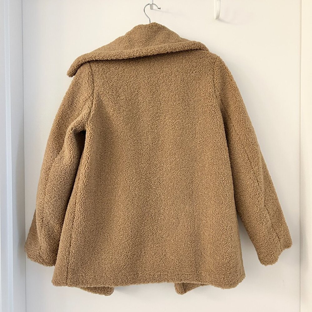 French Connection Teddy Sherpa Peacoat Oversized Jacket in Light Brown Size XS - Picture 8 of 8